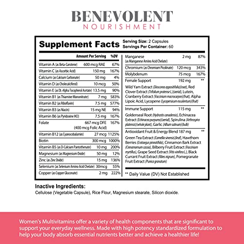 Multivitamin for Women - Supplement for Energy, Immunity, &amp; Female Support - Daily Vitamins for Women with Biotin, Calcium, Magnesium - Non-GMO, Vegetarian Women’s Multivitamin - 120 Caps