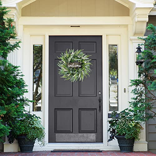 Green Eucalyptus Wreath with Welcome Sign 18in Artificial Eucalyptus Wreath Mixed White Berries Spring Summer Wreath for Front Door Wall Window Farmhouse Festival Porch Patio Garden Decor