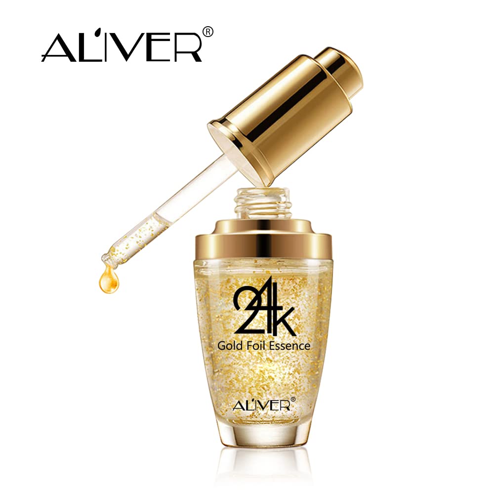 24K Gold Foil Essence Anti Aging &amp; Wrinkle Moisturizing Firming Face Serum Treatment for Women Skin Care Hyaluronic Acid Liquid (30ml)
