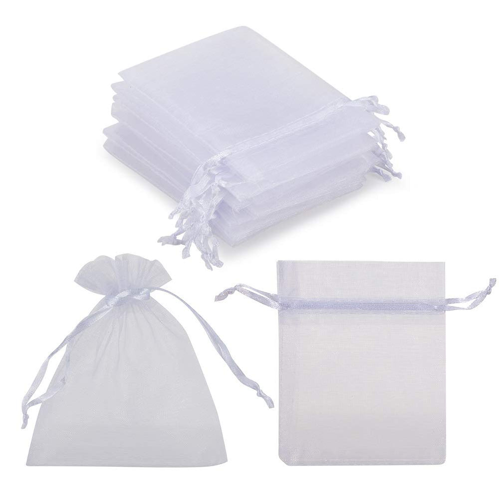 HRX Package 100pcs White Organza Jewelry Bags Drawstrin