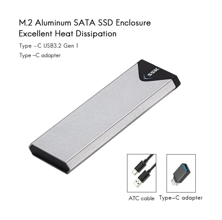 SSK Aluminum USB 3.2 Gen 1 to M.2 SATA NGFF SSD Enclosu