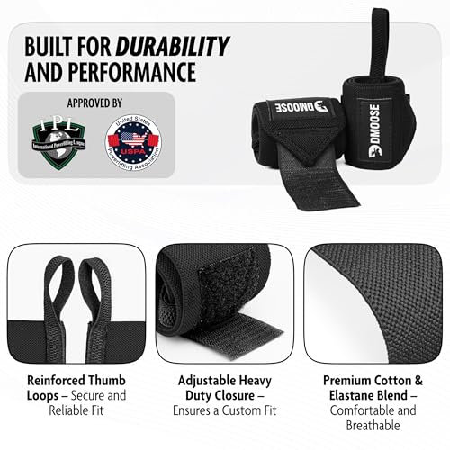 DMoose gym wrist straps for men 12 and 18 Inches Thumb Loops with Wrist Support for Workouts Powerlifting Wrist Straps for Weight Lifting Men and Women Black II