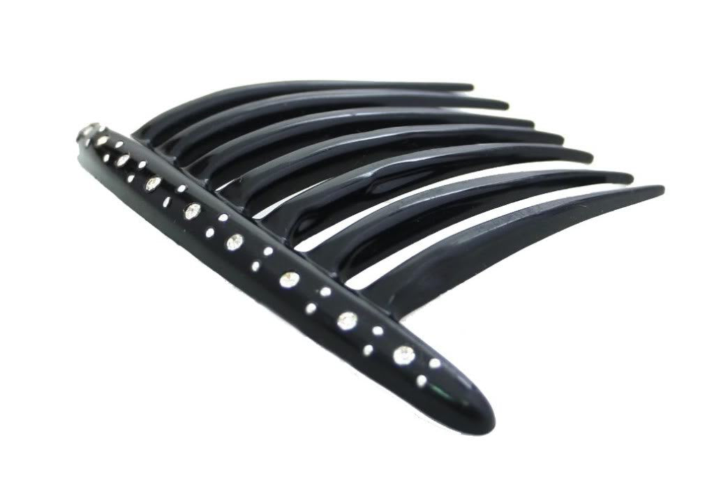 Jeweled 7 Tooth French Twist Comb In Black And Sprinkled With Crystals And Studs