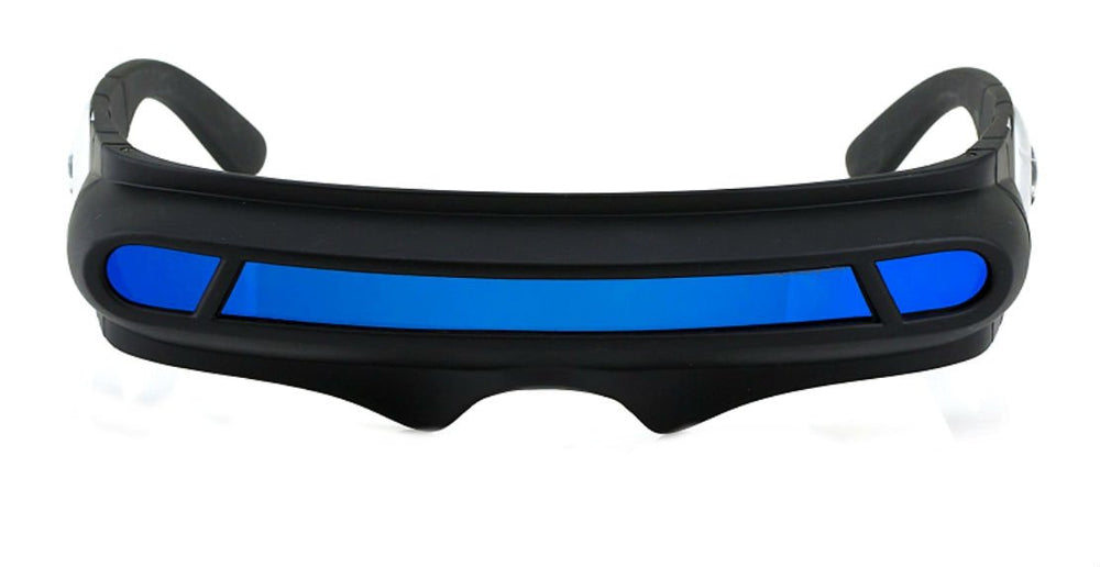 - Futuristic Cyclops Wrap Around Monoblock Shield Sunglasses (Black, Blue Revo)