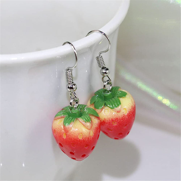Simulation Fruit 3D Strawberry Acrylic Earrings.Cute Stereoscopic Red Strawberry Dangle Earrings For Women Country Style Ear Hook Jewelry Gift (RED Strawberry)
