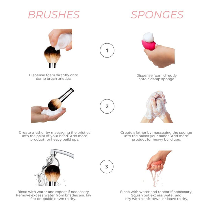 Brush Bubbles Foaming Makeup Brush Shampoo And Conditioning Cleanser For Makeup Sponges, Brushes &amp; Applicators, Fragrance Free, Cruelty-Free, Vegan &amp; Non-Irritant 6 fl.oz.