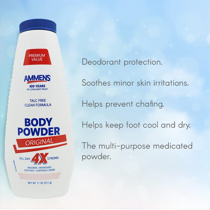 Ammens Talc-Free Medicated Powder. Original, Fresh Sensation, Moisture Absorption, Extreme Comfort. 311g. Pack of 6