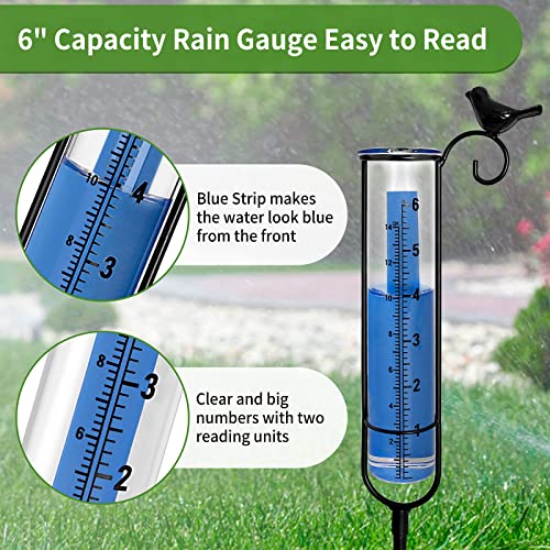 Rain Gauge, 6 Capacity Rain Gauge Outdoor Best Rated, Rain Gauges for Yard with Stake and Tube Brush, Decorative rain Measure Gauge for Lawn, Garden, Fence Decoration