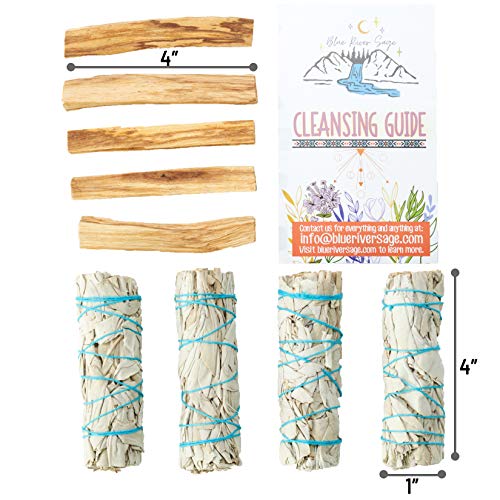 4 White Sage Smudge Sticks + 5 Palo Santo Sticks from Peru ~ for Smudging, Smoke Cleanse, Home or Office, Spiritual Use, Meditation