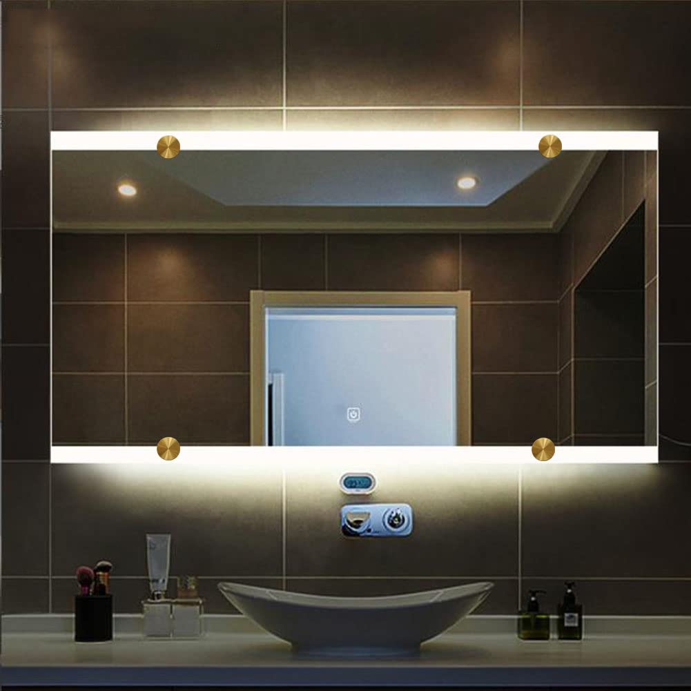 XXHong 4Pcs Bright Brass Mirror Clip, Mirror Clips for Dresser Bathroom Round Shape Wall-Mounted Mirrors Bracket Walls Fixed Fitting 5-11mm Thick Mirror Glass Hanging Clips