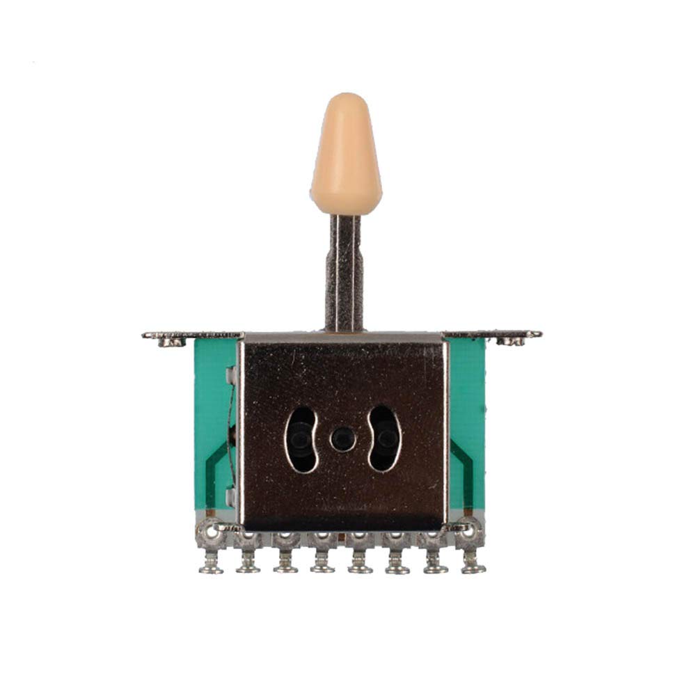 Prewired Guitar Wiring Harness Electronics Kit, 2T1V 500K Pots Control Knobs 5-Way Switch with Jack Compatible for Strat Style Guitar Replacements, Cream Cap