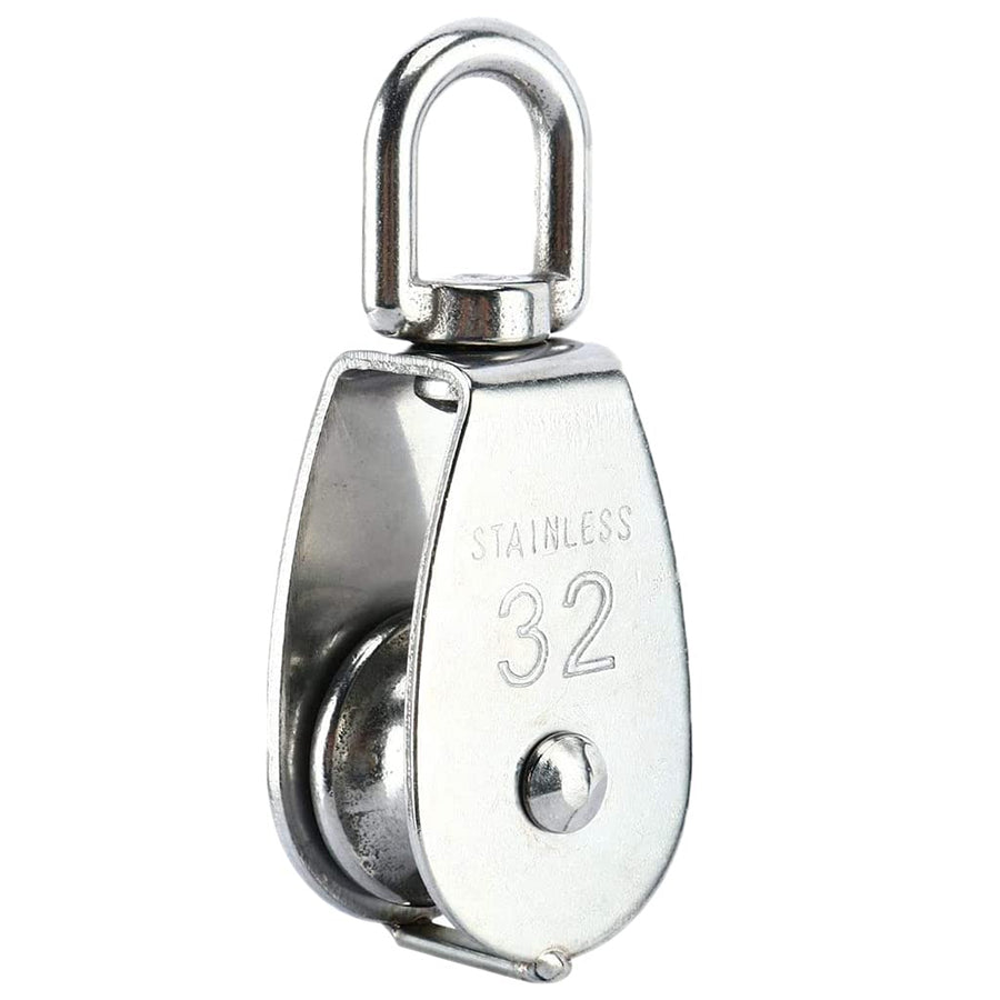 Single Pulley Block Sets, 304 Stainless Steel Lifting Single Pulley Block Cable Wire Towing Wheel with Snap Hook Clip (M32/32mm, 1PC)
