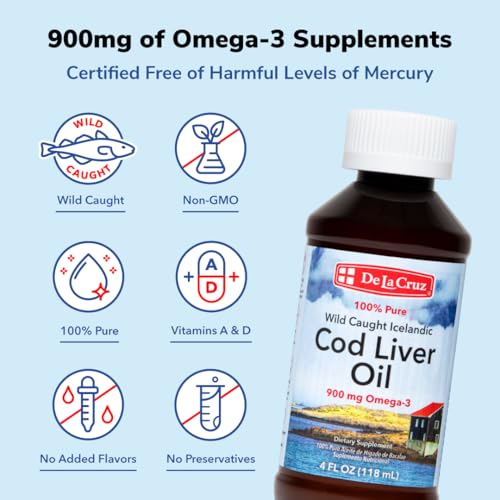 Cod Liver Oil Liquid - Pure Wild-Caught Icelandic Fish Oil 4 FL OZ (118 mL)