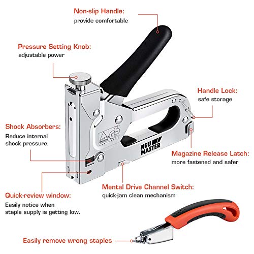 NEU MASTER 3 in 1 Staple Gun, Manual, Heavy Duty with S