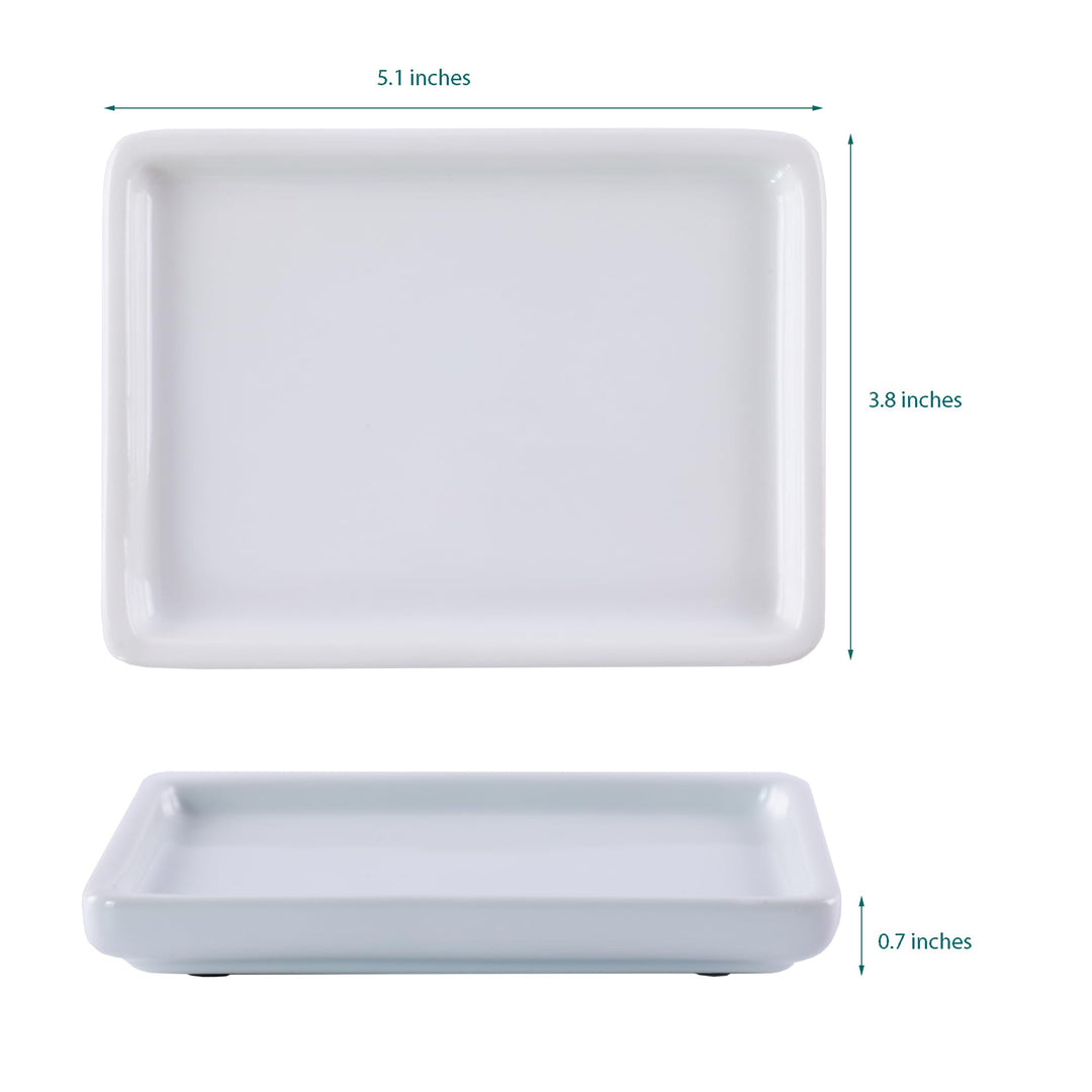 2 PCS Ceramic Soap Tray, Vanity Tray, Bathroom Organizer Countertop for Candle &amp; Jewelry Ring &amp; Perfume &amp; Shampoo, Small Rectangle, Color White