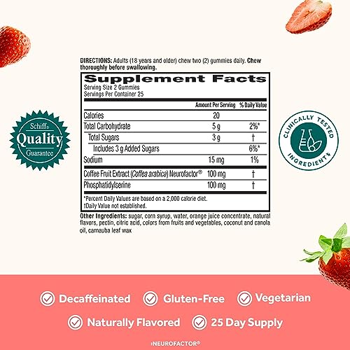Original Brain Supplement for Memory, Focus &amp; Concentration + Learning &amp; Accuracy with Clinically Tested Nootropics Phosphatidylserine and Neurofactor, Strawberry Flavor, 50 Gummies