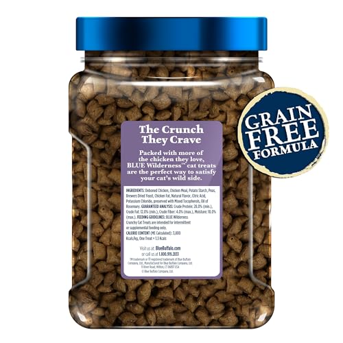 Wilderness Crunchy Cat Treats, Grain-Free Treats for Cats Made with Natural Ingredients, Great for Training, Tasty Chicken Flavor, 12-oz. Tub