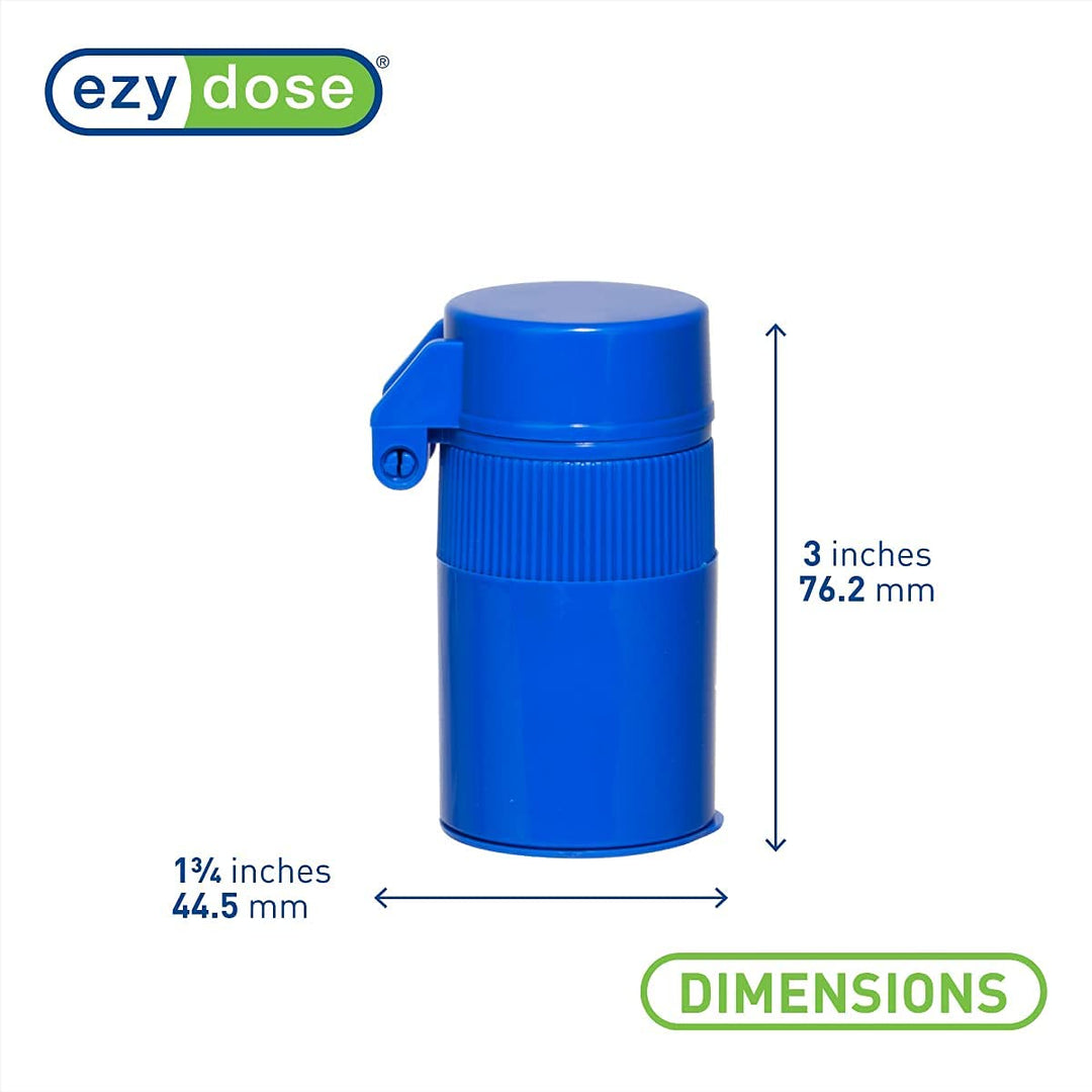 EZY DOSE 3 Compartment Pill Crusher, Cutter and Grinder, Daily Usage, Safely Cut Pills, Vitamins, Tablets, Accurate and Easy Cutting, Stainless Steel Blade, Removable Drinking Cup, Blue, BPA Free