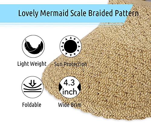 Straw Visor Hat for Women Wide Brim Womens Straw Hat Womens Sun Hat Womens Golf Visor Hats for Women Fashionable Sun Visor Hat for Women, Brown Mix