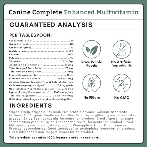 Canine Complete Dog Multivitamin - 1 Lb - Nutrient-Rich Multi-Vitamins and Supplements - Whole-Food Powder for Immune System, Skin, Coat & Overall Health