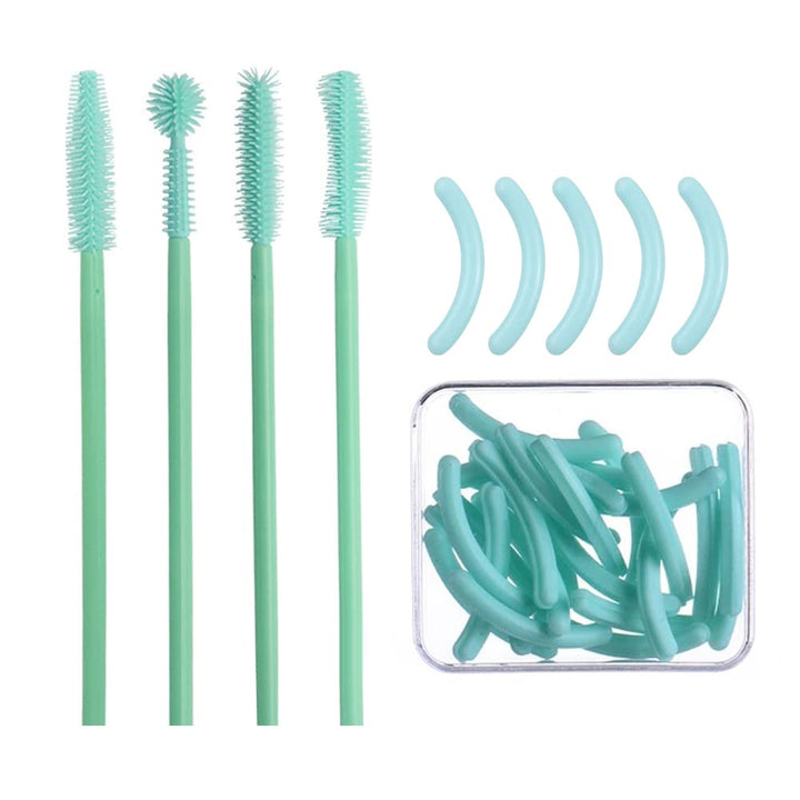 Eyelash Curler Refill Pads + 4 Mascara Lashes Brushes, 24 Pack Silicone Replacement Refills Eye Lash Rubber Curler Pads for Universal Eyelash Curler with a Clear Storage Box (Pads &amp; Brushes)