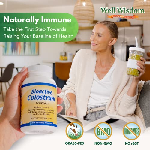 Bioactive Colostrum Well Wisdom 60g Bovine Supplement Powder, Grass-Fed Year-Round Colostrum Powder Natural Immune Recovery Supplement