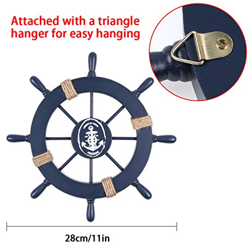 Wooden Ship Wheel, Ship Rudder Decor, Helm Wheel Wall Hanging Ornament (11(Navy Blue))