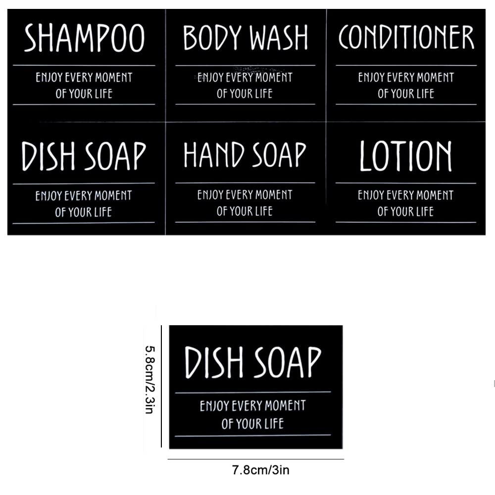 Printed Bathroom Labels Set 24PCS Waterproof Refillable Bottles Stickers for Dish Soap Body Wash Conditioner Shampoo Display