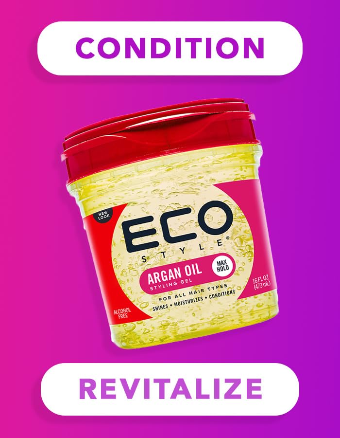 Ecoco Gel - Argan Oil - 100% Pure Olive Oil - Nourishes, Repairs and Promotes Healthy Hair - Long-Lasting Shine - 10/10 Maximum Hold - Tames Frizzy Hair - For All Hair Types - 16 Oz