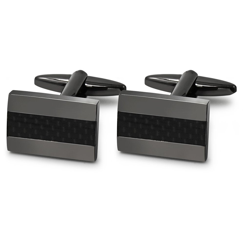 Handcrafted Carbon Fiber Cufflinks Rhodium Plated Cuff Links Set Business Christmas Gift
