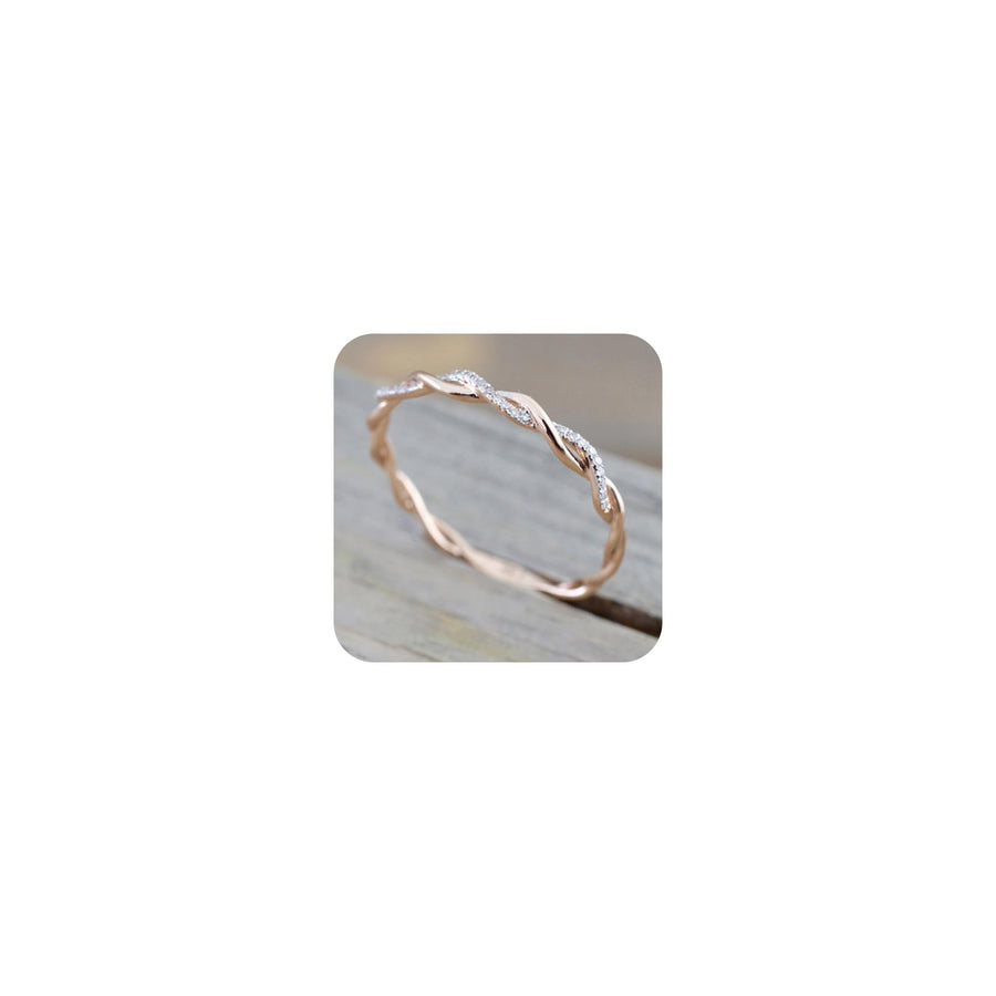 Metemjiao 14K Rose Gold Stack Twisted Ring Twist Ring Stackable Diamond Rings Wedding Party Women Fashion Jewelry for Women (8)