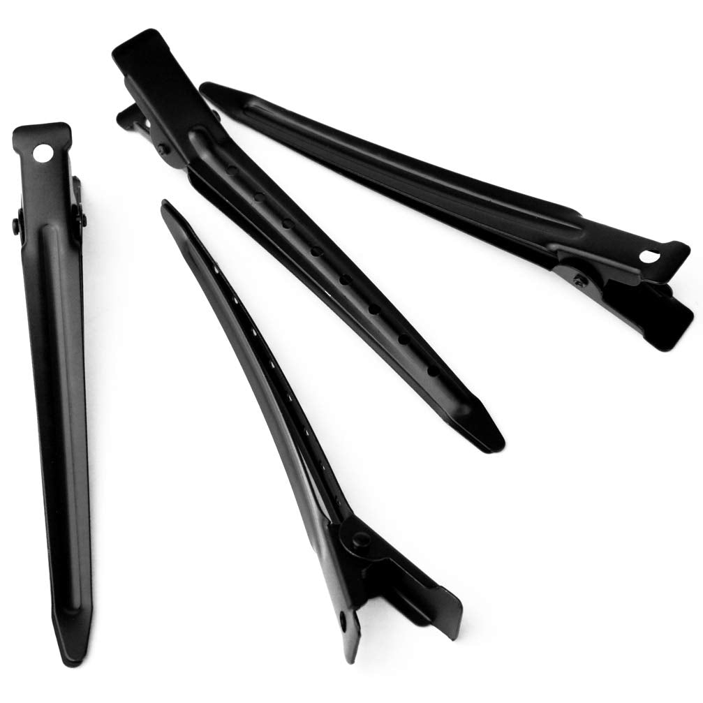 24 Packs Duck Bill Clips, Bantoye 3.35 Inches Rustproof Metal Alligator Curl Clips with Holes for Hair Styling, Hair Coloring, Black