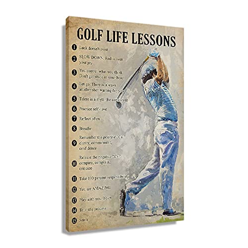 Vintage Golf Poster Quotes Wall Art Motivational Canvas Inspirational Pictures Print Art Education Golf Painting Decoration for Guys Christmas Gift Framed 16x24 inch(40x60cm)