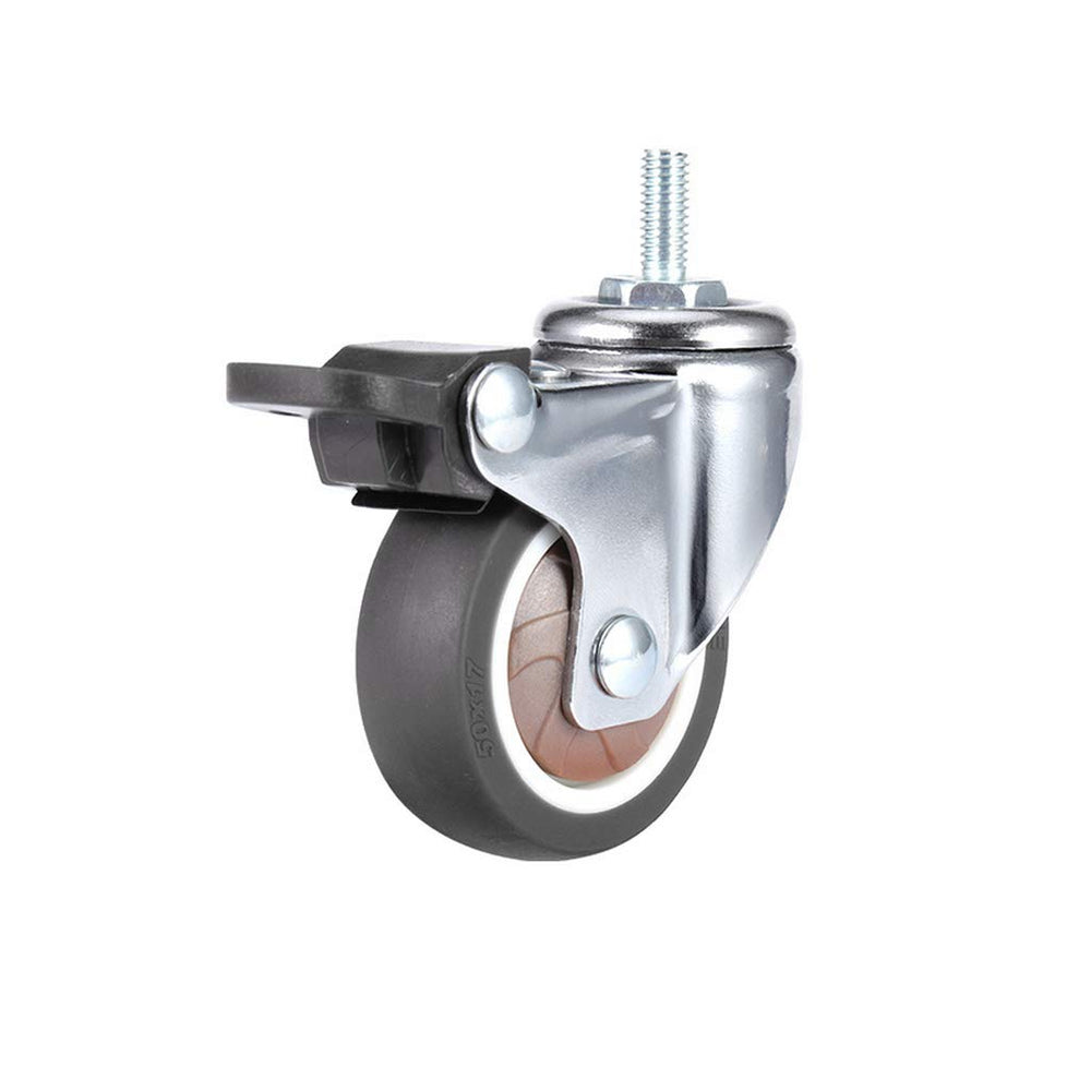 4 Pcs 1'' Swivel Threaded Stem Casters, TPE Mute Crib Caster, M6×15 Stem Caster Wheels with Brake, Replacement for Baby Bed, Cabinet, Table, Shelf, Total Load Capacity 99Lbs