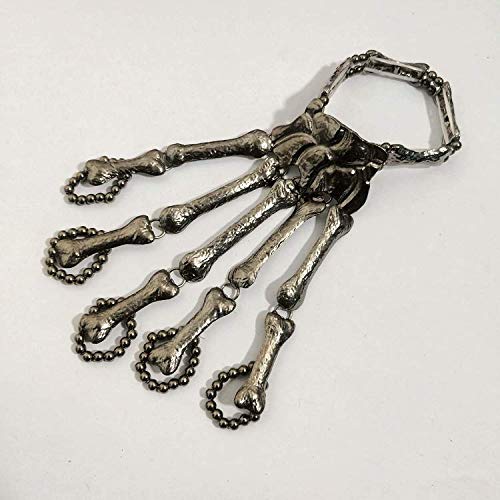 Halloween Wristband Skull Fingers Metal Skeleton Hand Bracelet with Ring for Women and Men on Party(black)