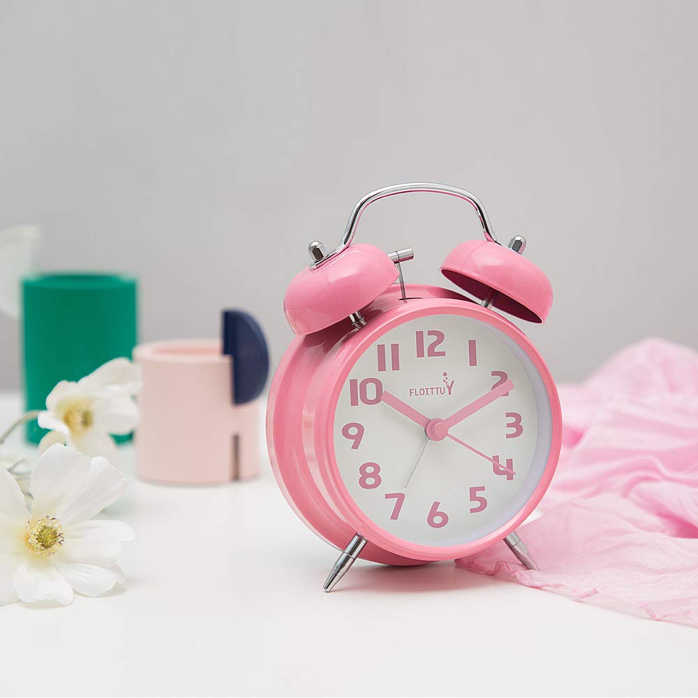 {Loud Alarm for Deep Sleepers) 4&#39;&#39; Twin Bell Alarm Clock with Backlight for Bedroom and Home Decoration(Pink)