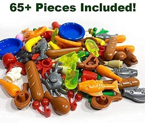 Over 90 Pcs Toy Sushi Food Building Blocks - City Kitchen Maki Roll Accessories Pack - Fits Lego Minifigures, Carrots Lobsters Crabs Bread Plates Apples Cherries Chicken Fish, Ice Cream