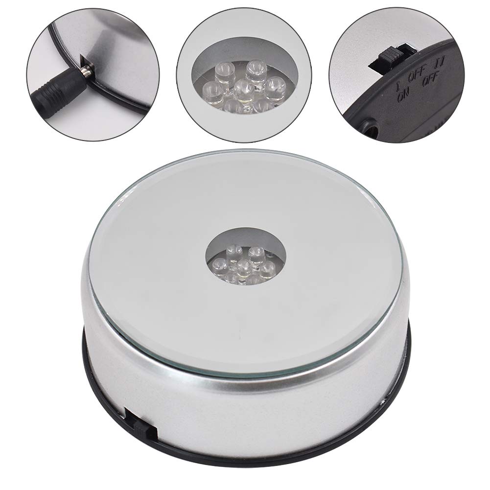 Display Turntable Base for Crystals Glass Art,4 7 LED 7 Colored Rotating Crystal Display Base Stand with AC Adapter,for Crystals Glass Jewelry Art