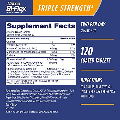 Triple Strength(5), Glucosamine Chondroitin with Vitamin C Joint Health Supplement, Coated Tablets, 120 Count