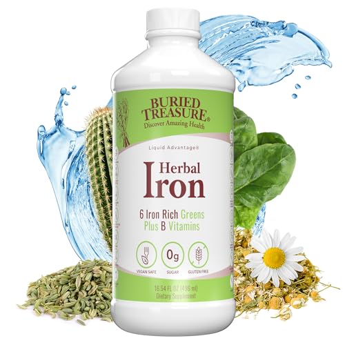 Herbal Iron - 48 Servings, Liquid Iron and Herbal Supplement, Vitamin C &amp; B Complex Vitamins, Iron-rich Greens, Vegan Iron for Men and Women