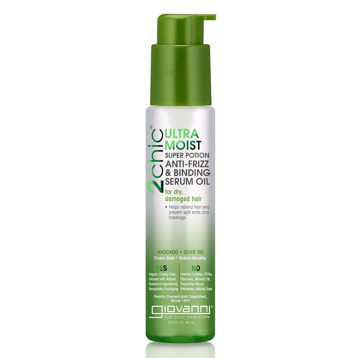2chic Ultra-Moist Super Potion - Anti Frizz Binding Serum, Prevents Split Ends, Avocado &amp; Olive Oil, Aloe Vera, Shea Butter, Botanical Extracts, No Parabens, Color Safe - 2.75 oz
