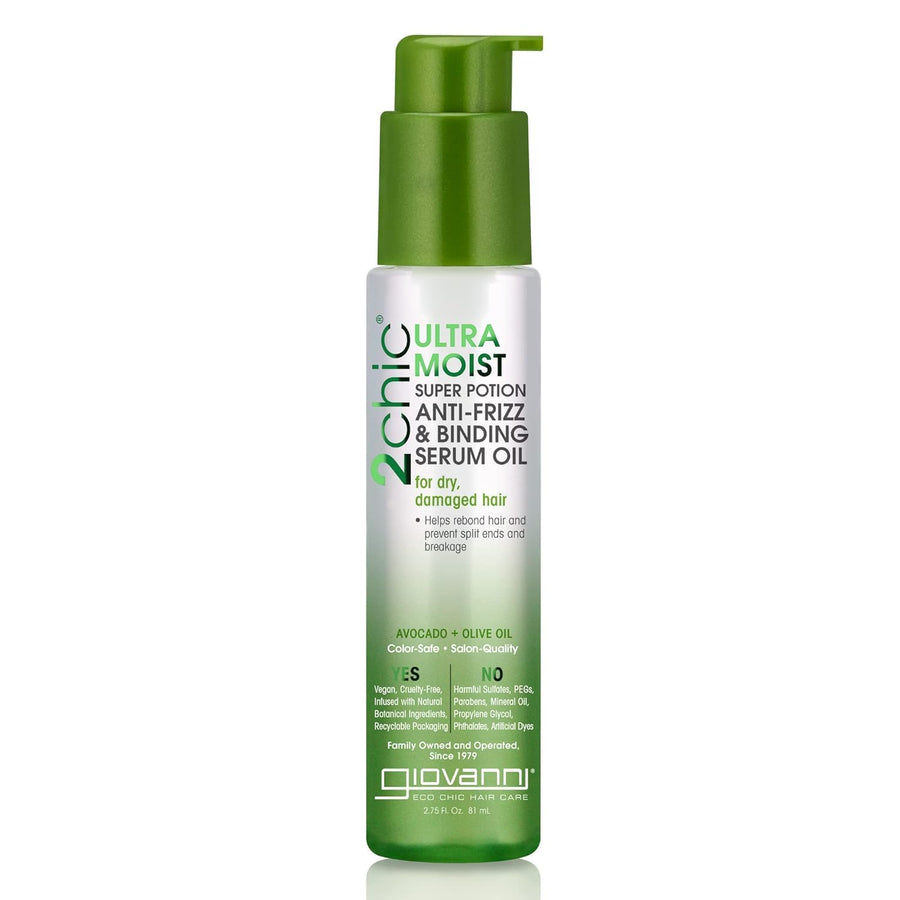 2chic Ultra-Moist Super Potion - Anti Frizz Binding Serum, Prevents Split Ends, Avocado & Olive Oil, Aloe Vera, Shea Butter, Botanical Extracts, No Parabens, Color Safe - 2.75 oz