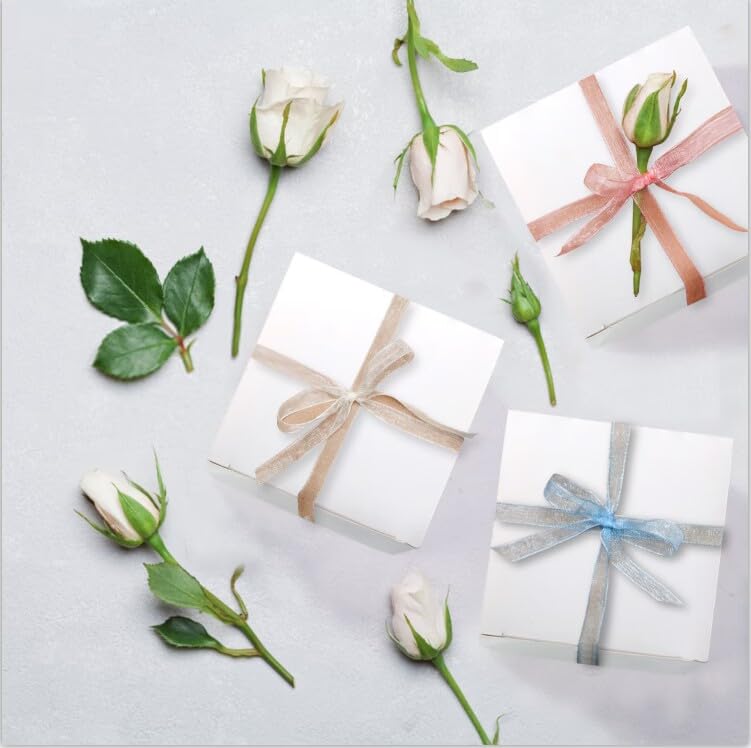 100 Pack White Paper Gift Boxes with Lids, 4 x 4 x 4 Inch Gift Wrapping Box Party Favor Box Goodies Treat Boxes Candy Box for Thanksgiving Day Christmas Wedding, Bridesmaids Proposal, Birthday, Baby Shower