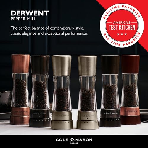 COLE &amp; MASON Derwent Pepper Grinder - Stainless Steel Mill Includes Gourmet Precision Mechanism and Premium Peppercorns