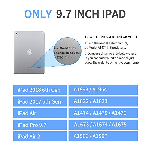 Keyboard Compatible with ipad 6th Generation, Compatible for ipad pro 9.7 inch,for ipad 5th Gen, for ipad Air 2 & 1 Keyboard, 130° Folio Hard Back Cover, Ultra Slim, Auto Wake/Sleep - Black