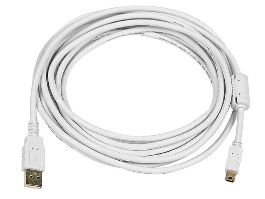 15-Feet USB 2.0 A Male to Mini-B 5pin Male 28/24AWG Cable with Ferrite Core (Gold Plated), White (108636)