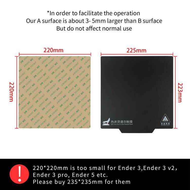3pcs Magnetic Build Surface (220 X 220mm) Flexible Removable Print Bed (2 pcs Print Surface + 1 pcs Base) for 3D Printer Hotbed(220x220), not Suitable for Ender 3 235mm Hotbed