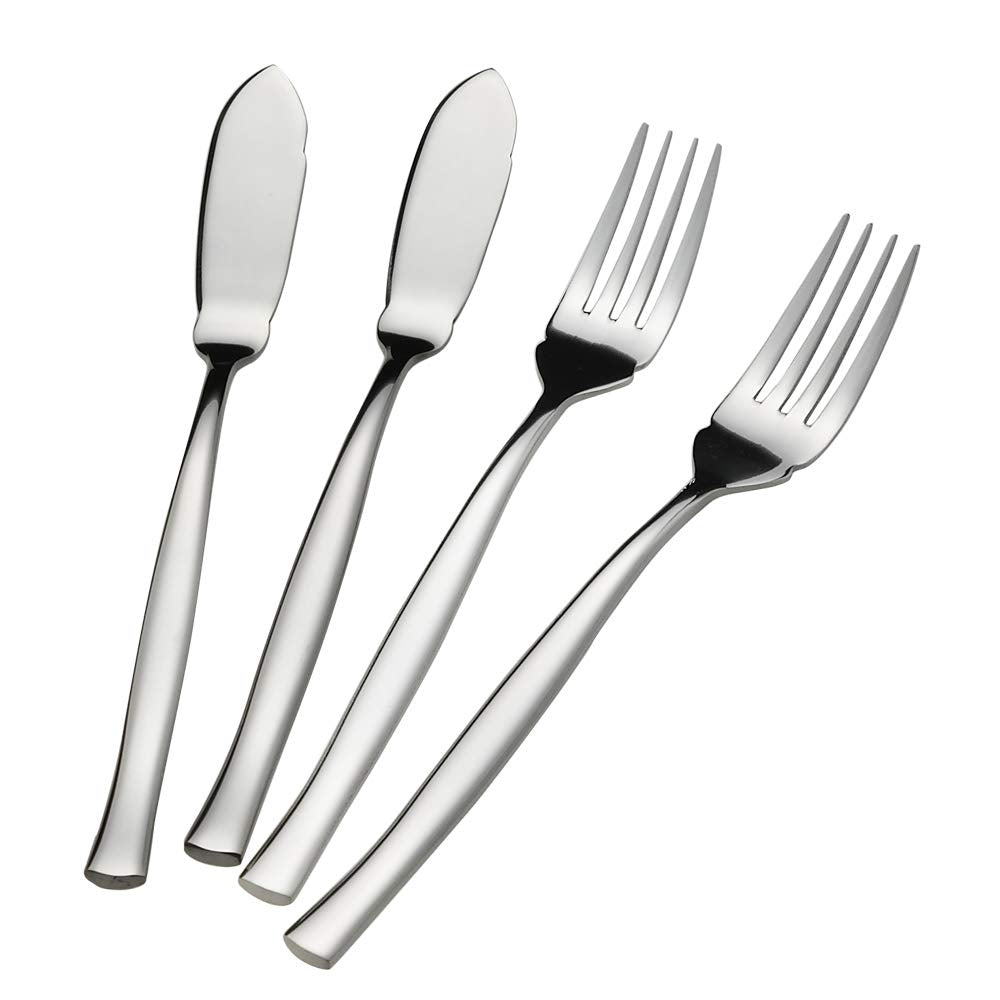 8-Piece Stainless Steel Fish Forks Fish Knives, Fish Serving Fork and Fish Serving Knife
