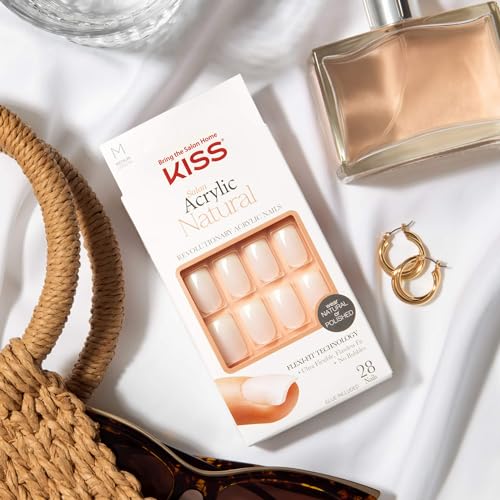 Salon Acrylic, Press-On Nails, Nail glue included, &#39;Euphoria&#39;, French, Medium Size, Square Shape, Includes 28 Nails, 2g Glue, 1 Manicure Stick, 1 Mini File
