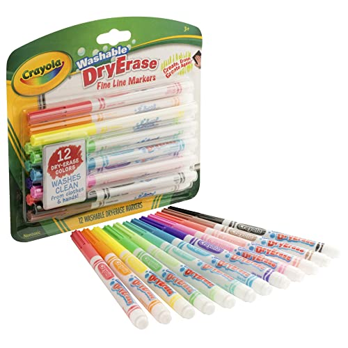 Washable Dry-Erase Fine Line Markers, 12 Classic Colors NonToxic Art Tools for Kids &amp; Toddlers 3+